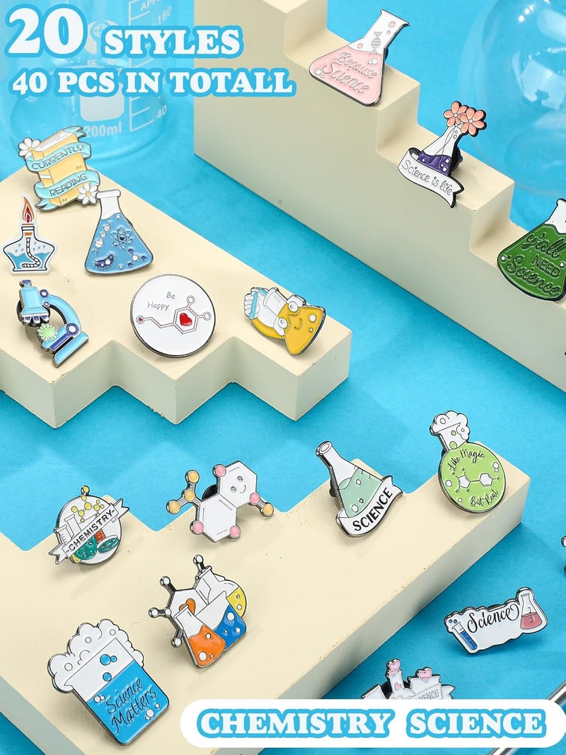 Ecation 40 Pcs Science Enamel Pins for Badge Science Brooch Bulk Cute Kawaii Cartoon Scientist Pin Lapel Laboratory Chemistry Pin Back to School for Teacher Lab Week Gifts Backpacks Kids Adults Caps Bags - Image 3